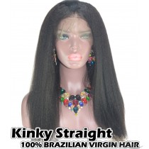Kinky Straight Brazilian Virgin Human Hair HD Lace 360 Lace Wig 150% Density Pre-Plucked Hairline