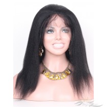 Kinky Straight Human Hair Lace Wig Pre-Plucked Hairline For Black Women Super Bleached Knots HD Invisible Skin Melting Lace [IRKT]