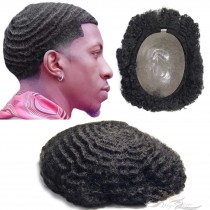 Corner Man Weave Full Thin Skin Men's Toupee for Black Men Afro Toupee African American Hair Piece African Curly Afro Men's Replacement [T57]