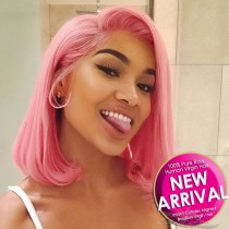 Fashion Pink BOB Style Human Hair Lace Closure Wig Pre-Plucked Hairline Bleached Knots [BCPB]