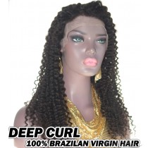 Deep Curl Brazilian Virgin Human Hair HD Lace 360 Lace Wig 150% Density Pre-Plucked Hairline