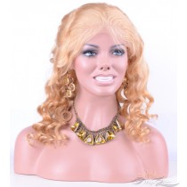 Color #27 Body Curl Russian Virgin Hair Lace Wig Pre-Plucked Hairline HD Invisible Skin Melting Lace Wig [RU27BC]
