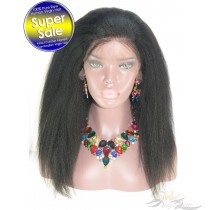 Kinky Straight Cambodian Human Virgin Remy Hair Lace Wig Pre-Plucked Hairline Super Fine HD Lace Bleached Knots [CAFKT]
