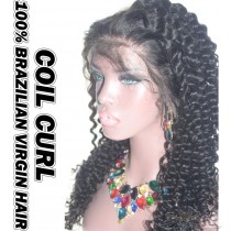 Coil Curl Brazilian Virgin Human Hair HD Lace 360 Lace Wig 150% Density Pre-Plucked Hairline