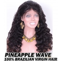 Pineapple Wave Brazilian Virgin Human Hair HD Lace 360 Lace Wigs 150% Density Pre-Plucked Hairline