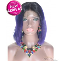 Ombre TNC/Bluish Violet Bob Brazilian Human Hair Full Lace Wig Pre-Plucked Hairline [BFTB]