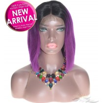 Ombre TNC/Purple Bob Brazilian Human Hair Lace Front Wig Pre-Plucked Hairline [PHTP]