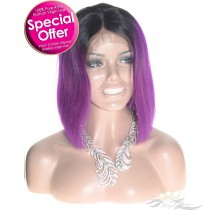 Ombre TNC/Purple Bob Peruvian Virgin Hair Full Lace Wig Pre-Plucked Hairline [PFTP]
