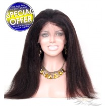 Kinky Straight Burmese Virgin Hair Full Lace Wig Pre-Plucked Hairline Super Fine HD Lace Bleached Knots [BUFKT]