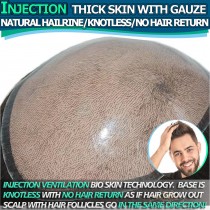 INJECTION Durable Thick Skin with Gauze Toupees Bionic-Tech Knotless Injected Mens Hair Pieces Hair Replacement [POLYGAUZE2-I]