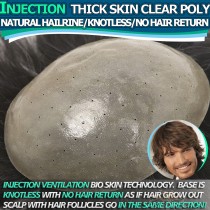 INJECTION Poly Thick Skin Undetectable Bionic-Tech Injected Mens Hairpiece Toupee Men Hair Replacement [POLYCRAFT14-I]