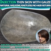 INJECTION Thin Skin With Gauze Undetectable Bionic-Tech Injected Mens Hairpiece Toupee Men Hair Replacement [POLYGAUZE-I]