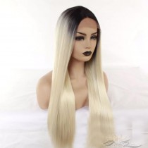 Futura Fiber Dark Roots Ombre Blonde Straight Lace Front Wig Looks & Feels Like Human Hair [SHOBSD]