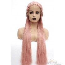 Futura Fiber Pink Straight Hair Middle Part Lace Front Wig Looks & Feels Like Human Hair [SHPS]