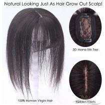 3D Bionic Scalp Silk Top Human Virgin Hair Bang Fringe Hair Pieces Hair Replacement 100% Top Quality Human Virgin Hair Silk Top Hidden Knots [FB01]