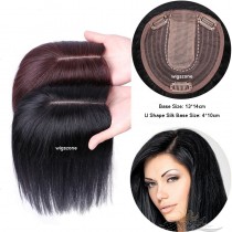 3D Bionic Scalp U Shape Silk Top Human Virgin Top Hair Pieces Silk Base Crown Topper Human Hair Clip in Hair Toppers Top Hairpieces for Women with Thinning Hair Gray Hair [FB06]