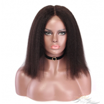 Brazilian Virgin Hair Kinky Straight Bob Lace Front Wig Pre-Plucked Hairline Silk Top And Fake Scalp Can Be added [BHKBOB]