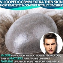 Ultra Thin Skin 0.03MM Undetectable V-Looped Mens Hairpieces Toupees Best Human Hair Replacement For Men [XTS]