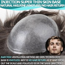 Nano-Tech Super Thin Skin 0.06MM Undetectable Injected Mens Hairpiece Toupee Men Hair Replacement [STS06I]