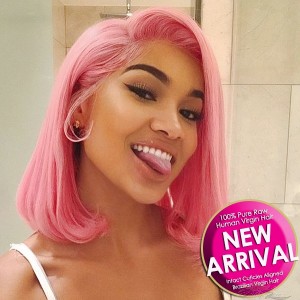 Fashion Pink BOB Style Human Hair Lace Closure Wig Pre-Plucked Hairline Bleached Knots [BCPB]