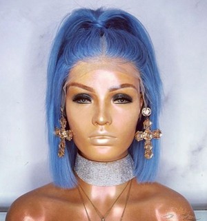 Futura Fiber Blue Middle Parting Bob Lace Front Wig Looks & Feels Like Human Hair [SHBB] 