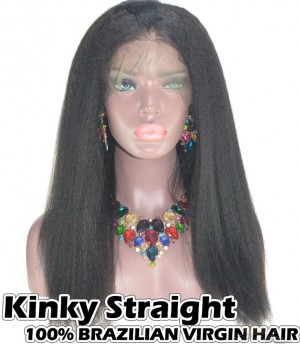 Kinky Straight Brazilian Virgin Human Hair HD Lace 360 Lace Wig 150% Density Pre-Plucked Hairline