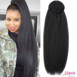Afro Puff Drawstring Ponytail Extension Natural Long Kinky Straight Fluffy Clip In On Ponytails with Two Combs Yaki Kinky Straight Hairpiece Synthetic Hair High Puff Ponytails 22 Inches [HA03]