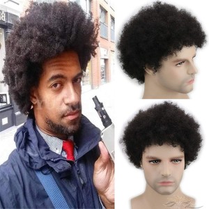  Afro Curl Full Super Fine Swiss Lace Men's Toupee for Black Men Afro Toupee African American Hair Piece African Curly Afro Men's Replacement [T56]