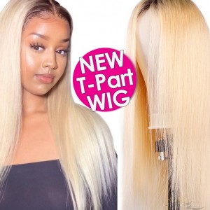 T1B/613 Ombre Blonde Human Hair Lace Front Wigs T-Part Lace Frontal Wig T-Lace Middle Part Wigs Brazilian Hair Clips In Glueless Wigs Pre Plucked African American Wigs For Black Women No Glue No Sew In [TW1B613]