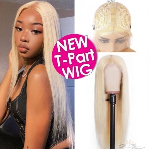 613 Blonde Human Hair Lace Front Wigs T-Part Lace Frontal Wig T-Lace Middle Part Wigs Brazilian Hair Clips In Glueless Wigs Pre Plucked African American Wigs For Black Women No Glue No Sew In [TWST613]