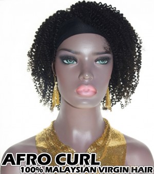 100% Top Grade Malaysian Cuticle Aligned Human Virgin Hair Headband Wig Scarf Wig Afro Curl [MHAC]