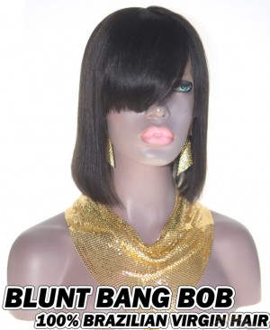 Blunt Bang BOB Brazilian Virgin Human Hair HD Lace 360 Lace Wig 150% Density Pre-Plucked Hairline