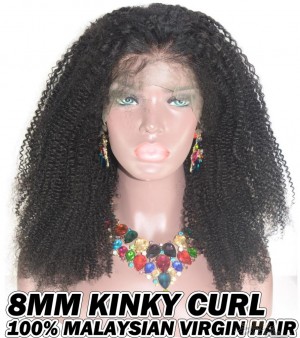8MM Kinky Curl Malaysian Virgin Human Hair HD Lace 360 Lace Wig 150% Density Pre-Plucked Hairline