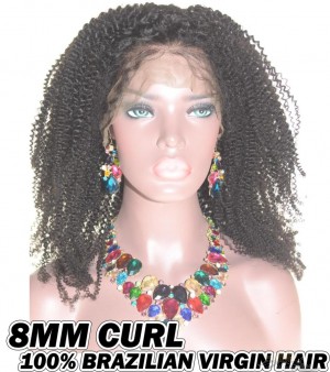 8MM Curl Brazilian Virgin Human Hair HD Lace 360 Lace Wig 150% Density Pre-Plucked Hairline