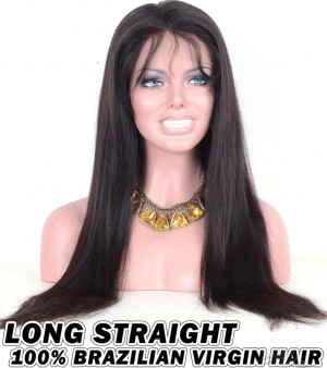 Long Straight Brazilian Virgin Human Hair HD Lace 360 Lace Wig 150% Density Pre-Plucked Hairline