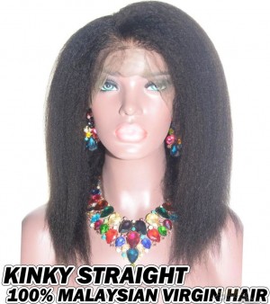 Kinky Straight Malaysian Virgin Human Hair HD Lace 360 Lace Wig 150% Density Pre-Plucked Hairline