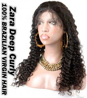 Zara Deep Curl Brazilian Virgin Human Hair HD Lace 360 Lace Wig 150% Density Pre-Plucked Hairline