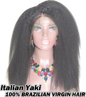 Italian Yaki Brazilian Virgin Human Hair HD Lace 360 Lace Wig 150% Density Pre-Plucked Hairline