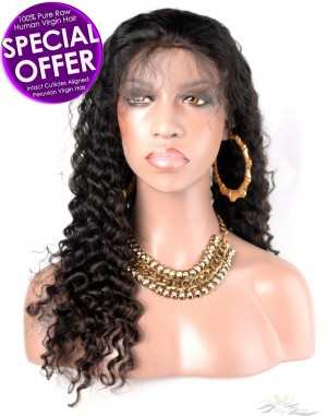 Deep Curl Peruvian Virgin Hair Full Lace Wig Pre-Plucked Hairline Super HD Lace Bleached Knots [PFDC]