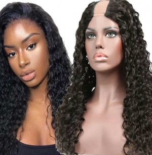 Deep Wave Brazilian Virgin Hair U Part Wigs Human Hair U-PART Wigs Clips In Glueless Wigs Pre Plucked African American Wigs For Black Women No Glue No Sew In  [UWDW]