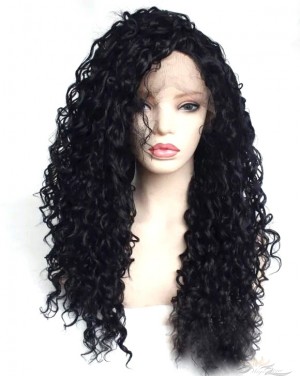 Futura Fiber Lace Front Wig Malaysian Curly 1B Looks & Feels Like Human Hair [SHMC]