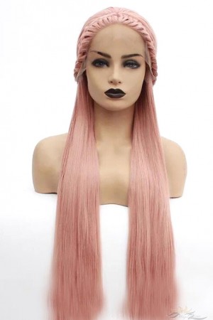 Futura Fiber Pink Straight Hair Middle Part Lace Front Wig Looks & Feels Like Human Hair [SHPS]