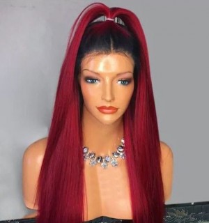 Futura Fiber Ombre Wine Red Color Straight Hair Lace Front Wig Looks & Feels Like Human Hair [SHOR]