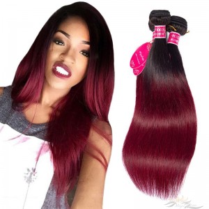 Ombre Color T1B/99J Silky Straight Brazilian Virgin Hair Wefts Human Virgin Hair Weaves  [BRT1B99JST]