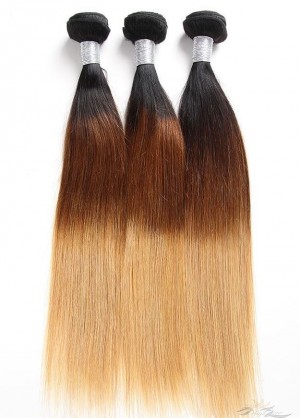 Three Tone Colors 1B/4/27 Brazilian Virgin Hair Wefts Silky Straight  [BR3T1ST]