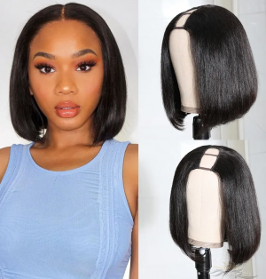 Short BOB Brazilian Virgin Hair U Part Wigs Human Hair U-PART Wigs Clips In Glueless Wigs Pre Plucked African American Wigs For Black Women No Glue No Sew In [UWBOB]