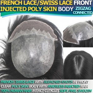 ZZ-INS | Poly Thin Skin ZigZag Connected With Lace Front Injected Hair System For Men Hair Replacement Mens Hairpiece Toupee  